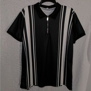 Black/White Striped Shirt | Zip Up Collar
